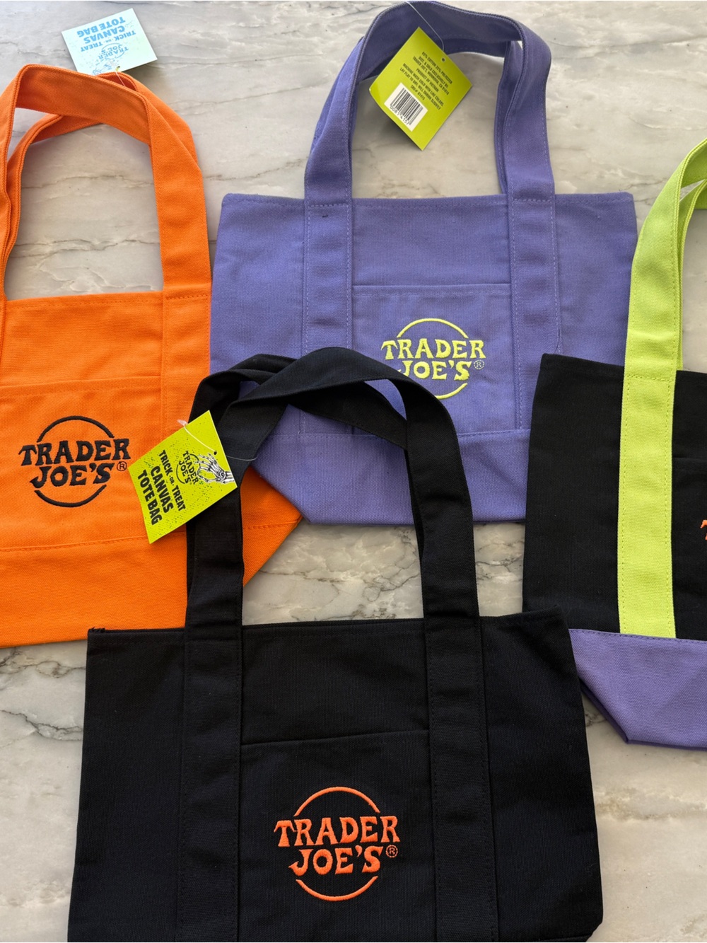 Trader Joe’s Halloween Trick or Treat Mini Canvas Tote Bags SET OF 4 NWT 2026